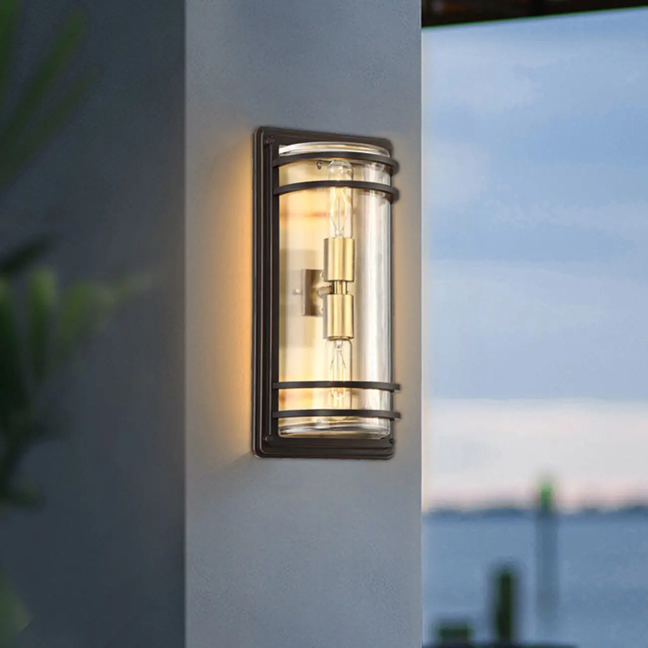 Modern Metal Brown Cylinder Glass Outdoor Wall Light | homeyfad