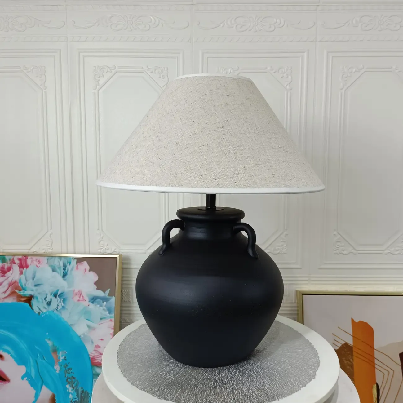 Ceramic Table Lamp with Cone Fabric Shade, LED Compatible Image - 3
