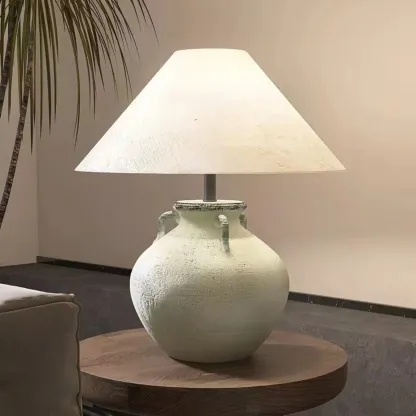 Ceramic Table Lamp with Cone Fabric Shade, LED Compatible Image - 4