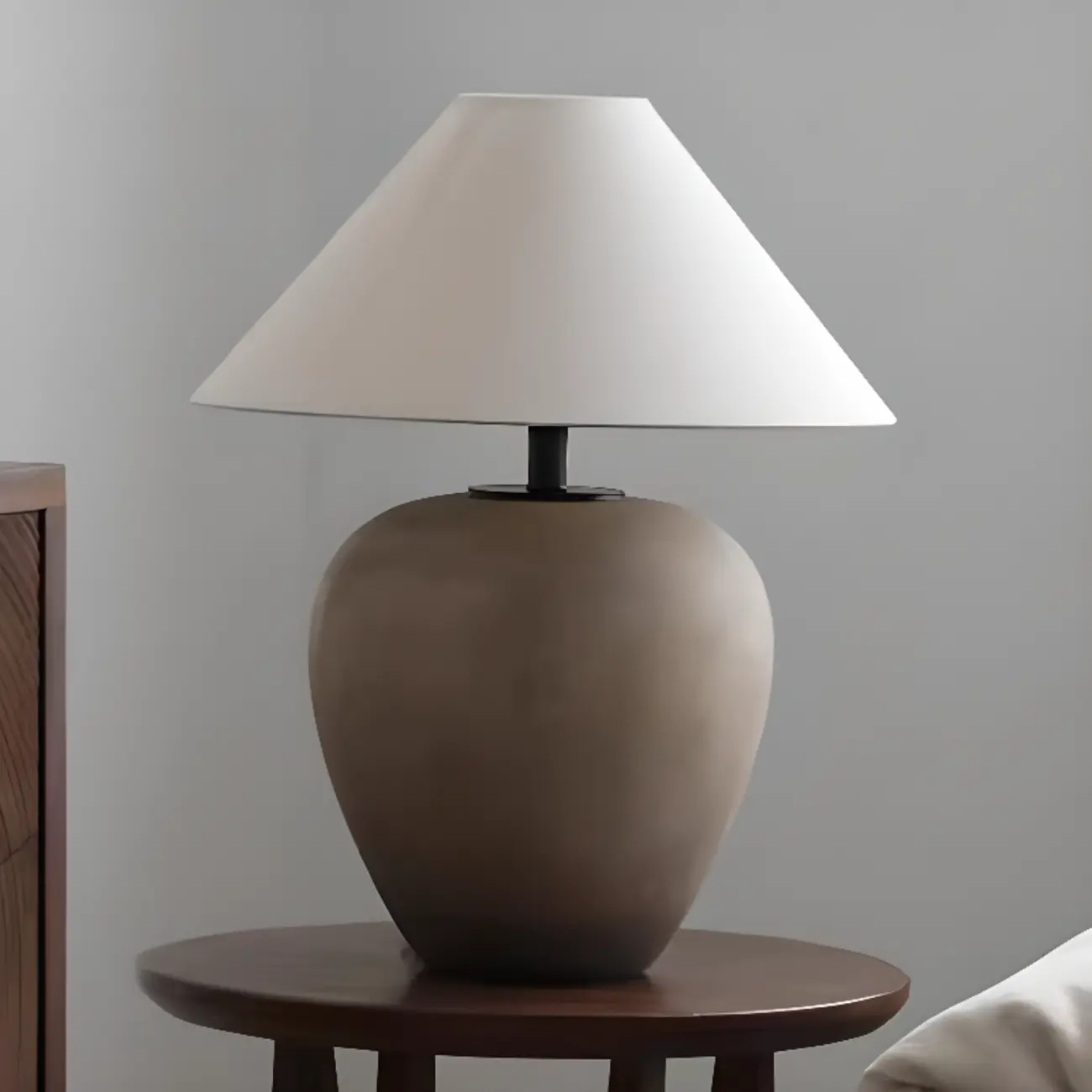 Ceramic Table Lamp with Cone Fabric Shade, LED Compatible Image - 9 | homeyfad