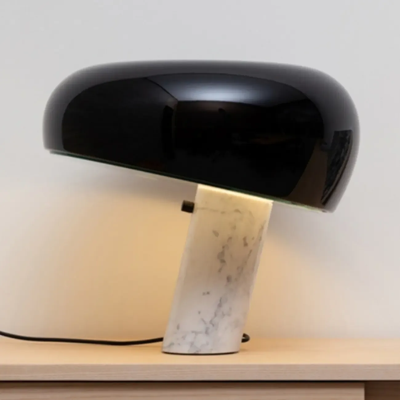 Modern Geometric Stone & Iron LED Table Lamp, Black Image - 1