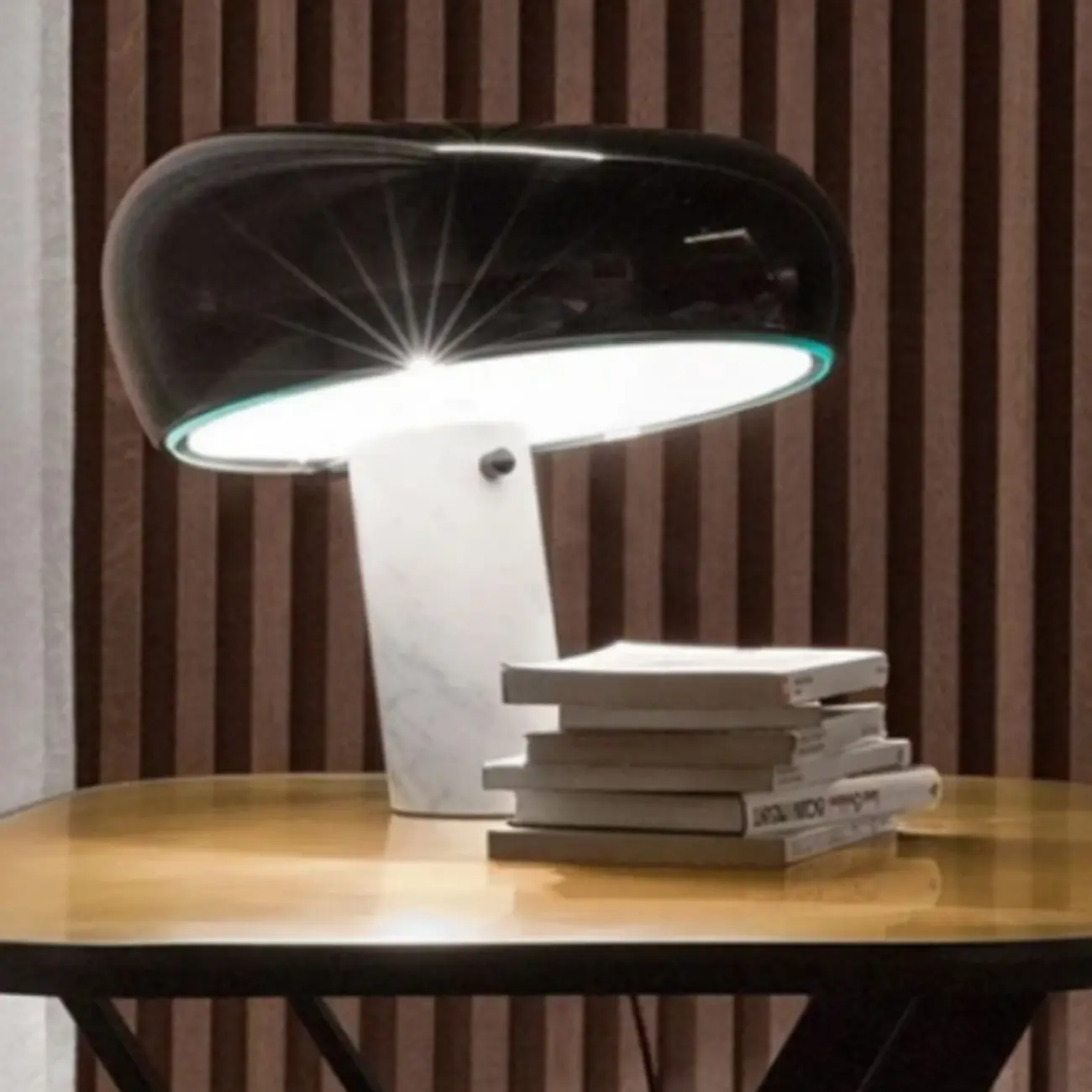 Modern Geometric Stone & Iron LED Table Lamp, Black Image - 4 | homeyfad