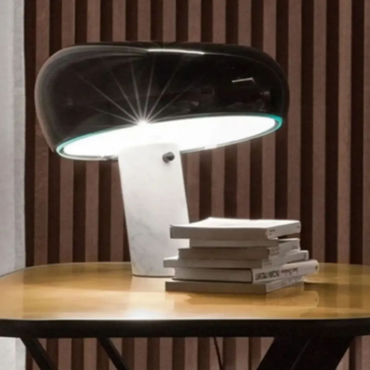 Modern Geometric Stone & Iron LED Table Lamp, Black Image - 4