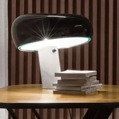 Modern Geometric Stone & Iron LED Table Lamp, Black Image - 4