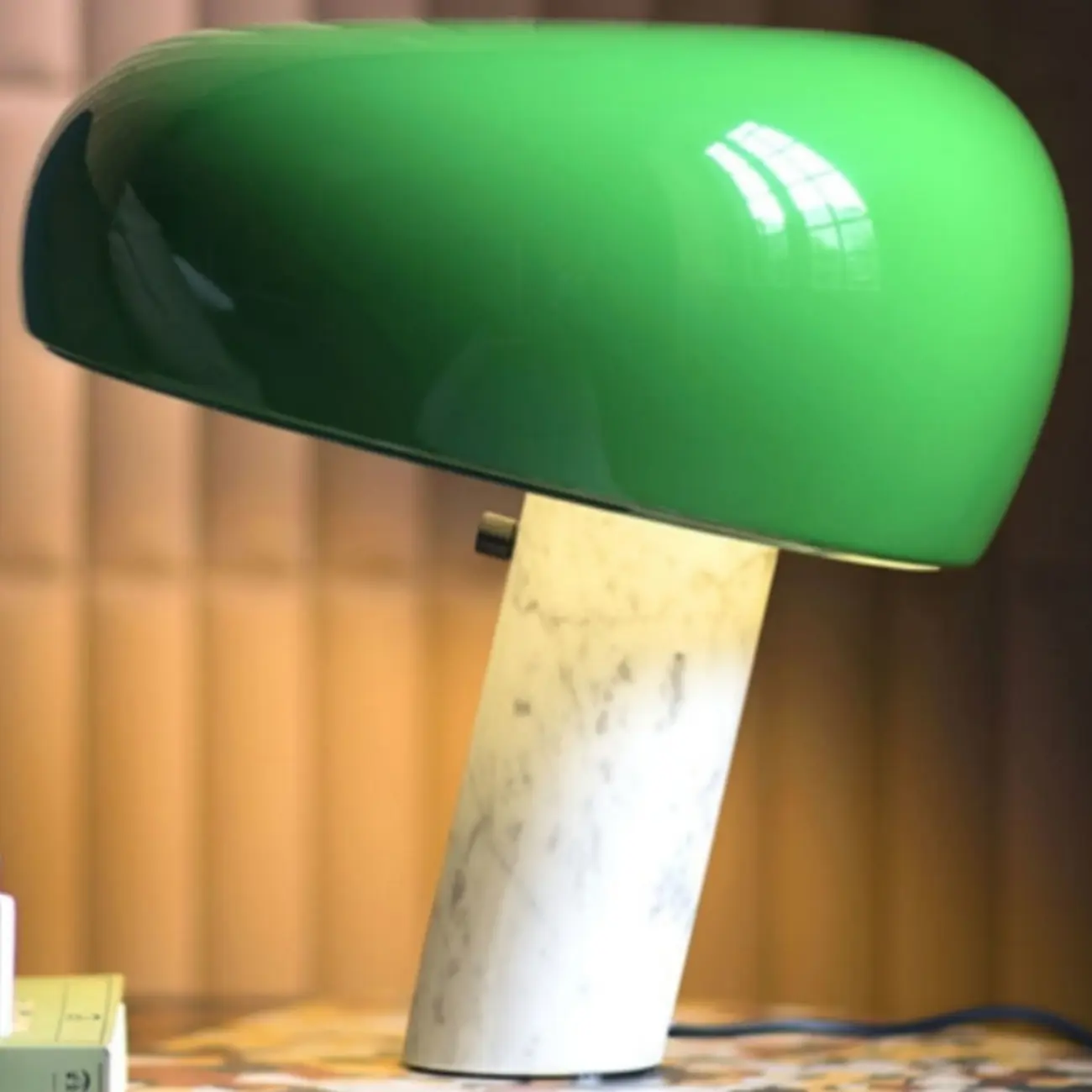 Modern Geometric Stone & Iron LED Table Lamp, Black Image - 6 | homeyfad