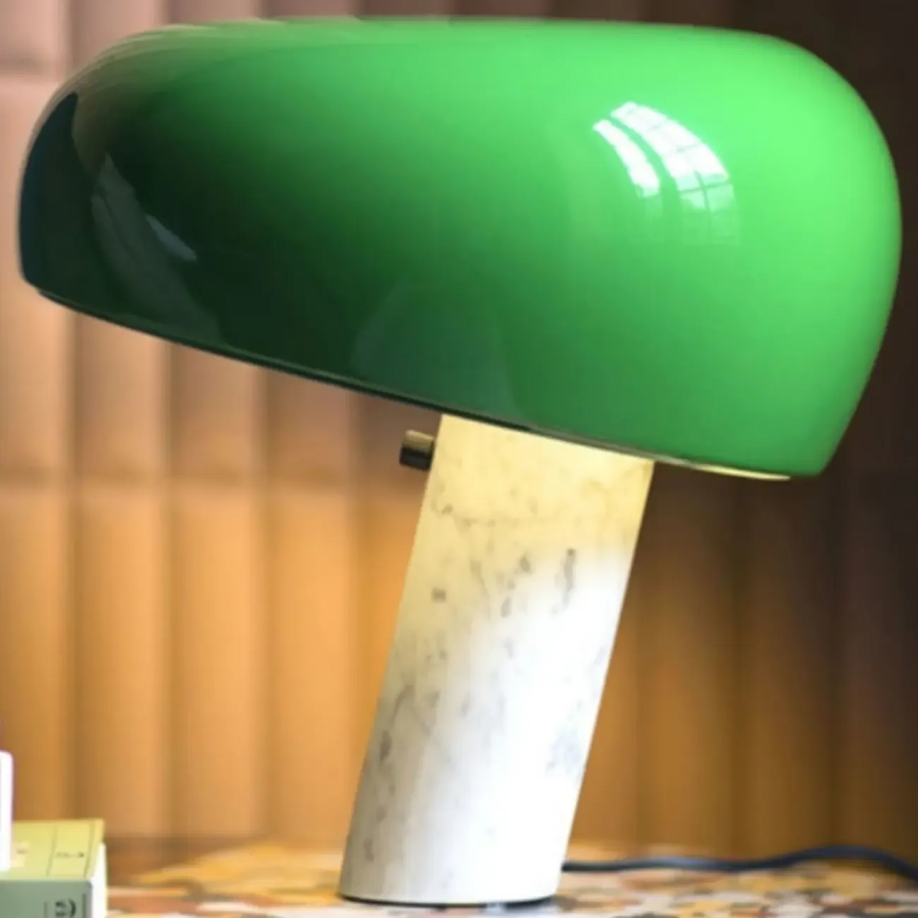 Modern Geometric Stone & Iron LED Table Lamp, Black Image - 6