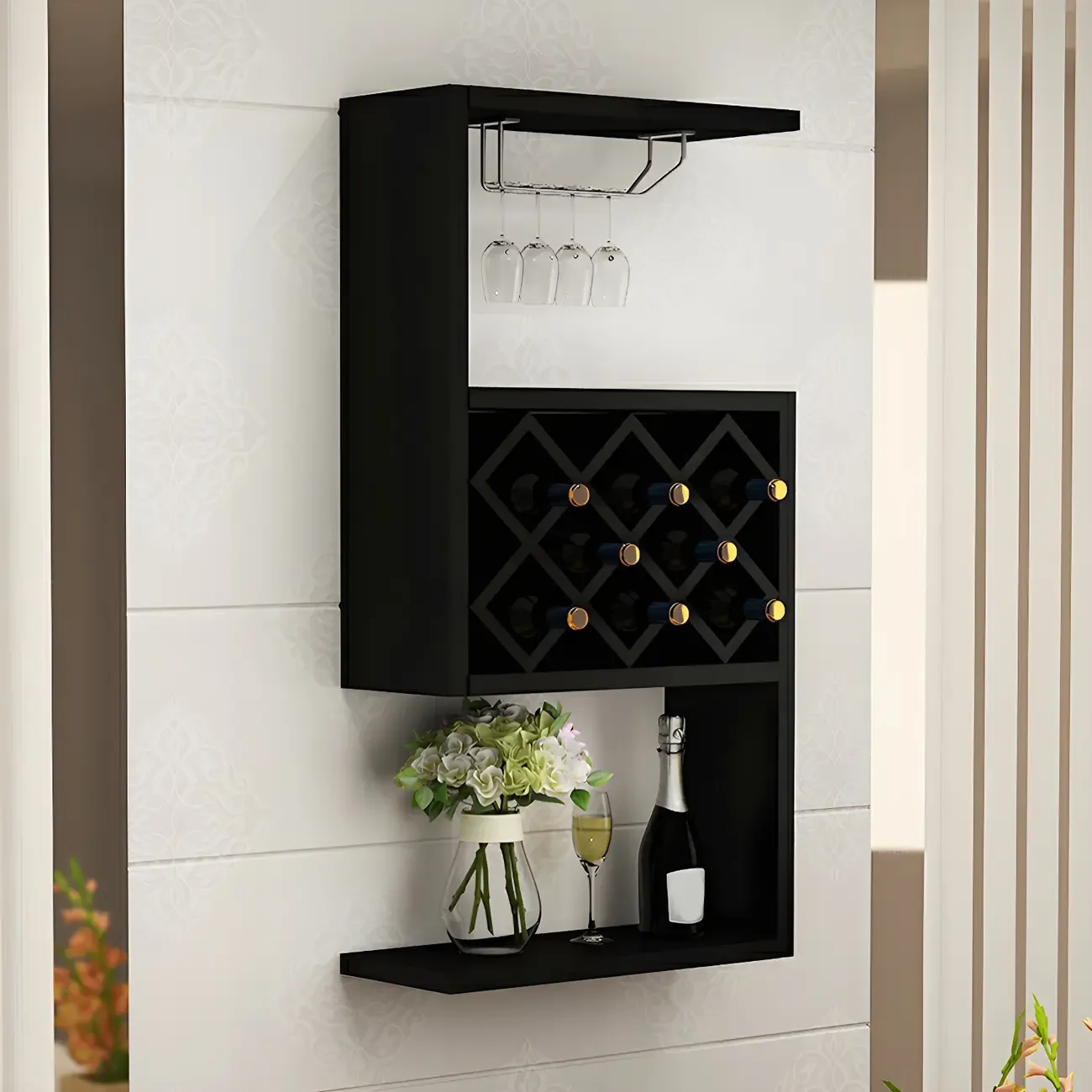 Modern S-shaped Wall Mounted Wood Wine Bottle Rack | HomeyFad