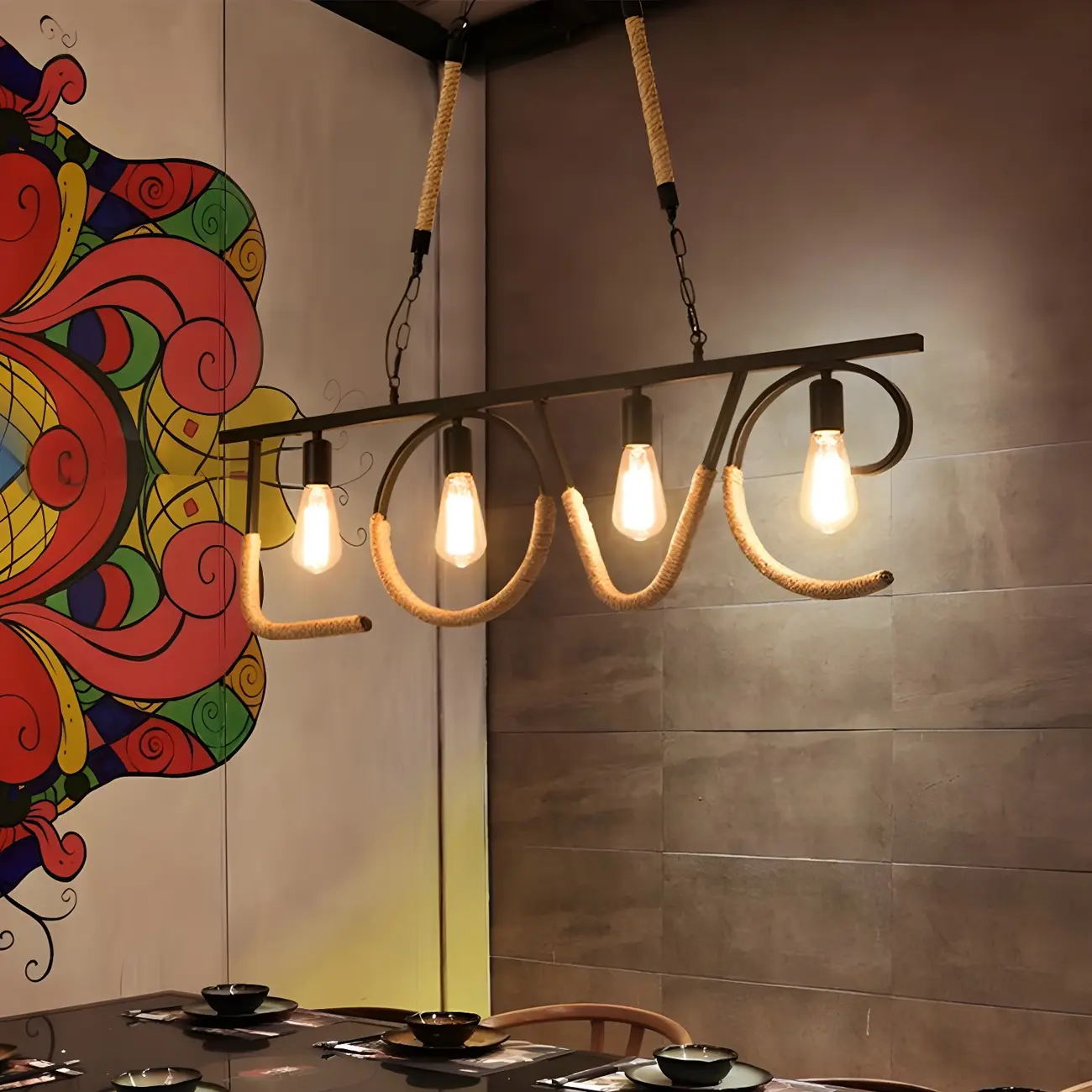 Industrial Metal LOVE Design Island Pendant Light Image - 5 | homeyfad