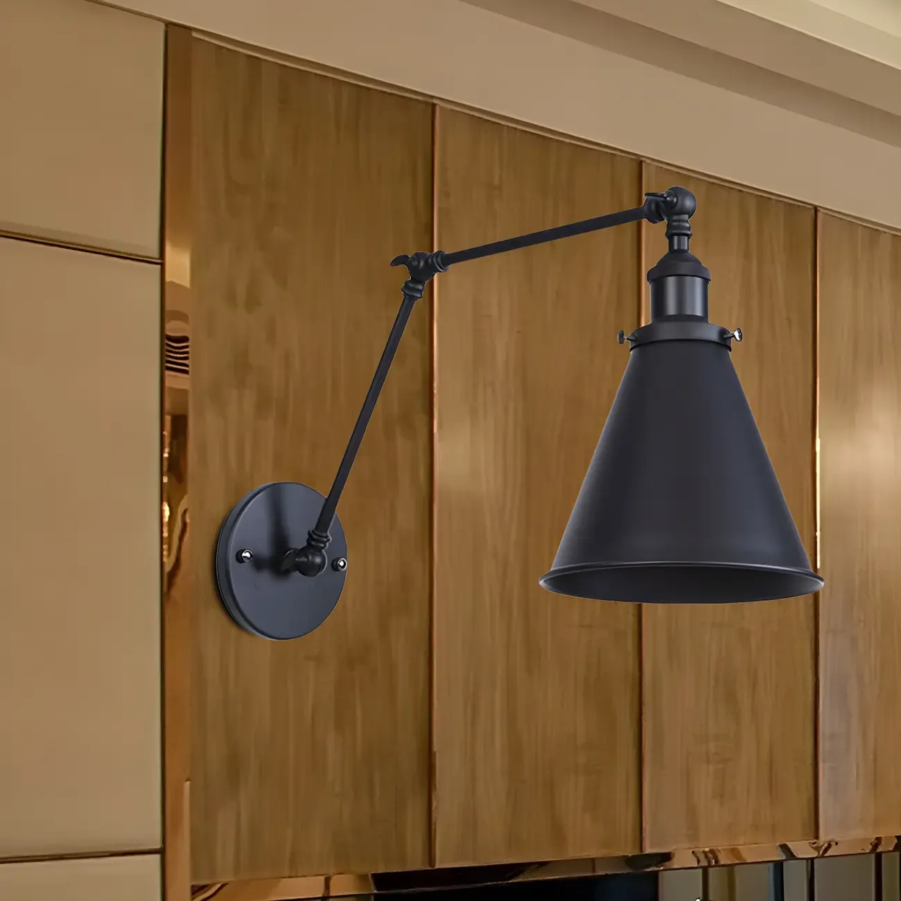 Tapered Metal Black Adjustable Swing Arm Wall Light Image - 2