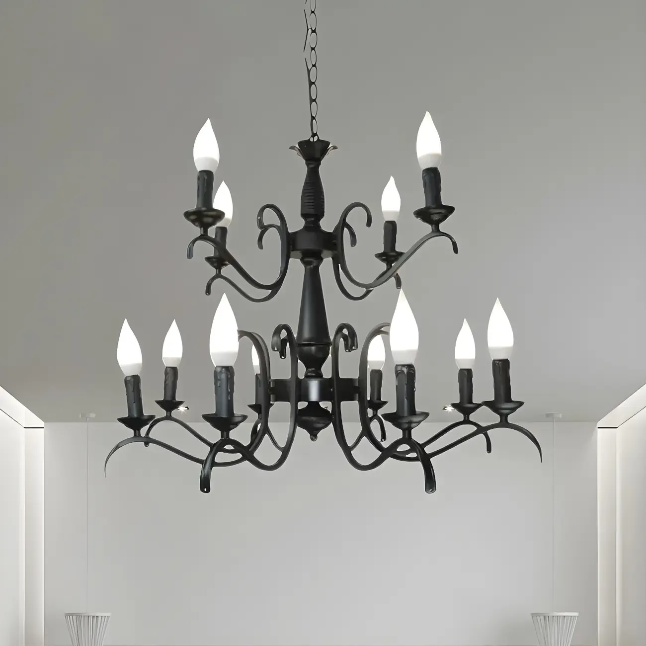 Industrial Black Metal Vintage Candelabra Chandelier Image - 14