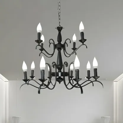 Industrial Black Metal Vintage Candelabra Chandelier Image - 14
