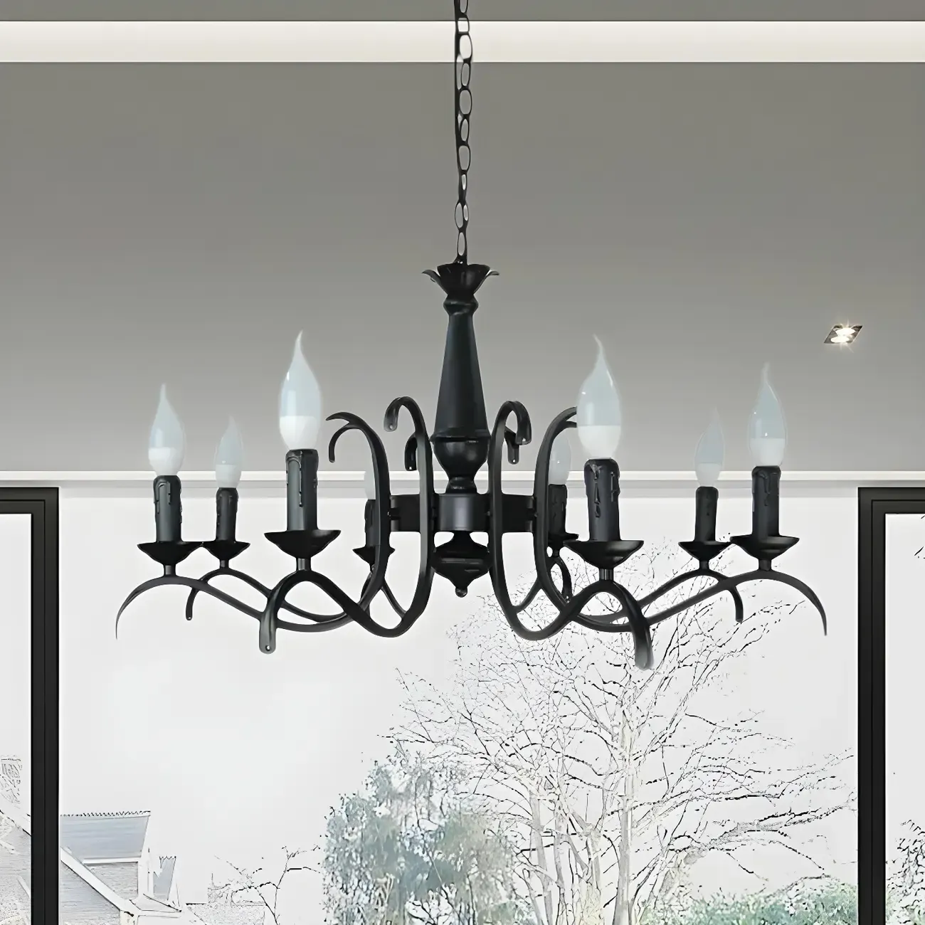 Industrial Black Metal Vintage Candelabra Chandelier Image - 15
