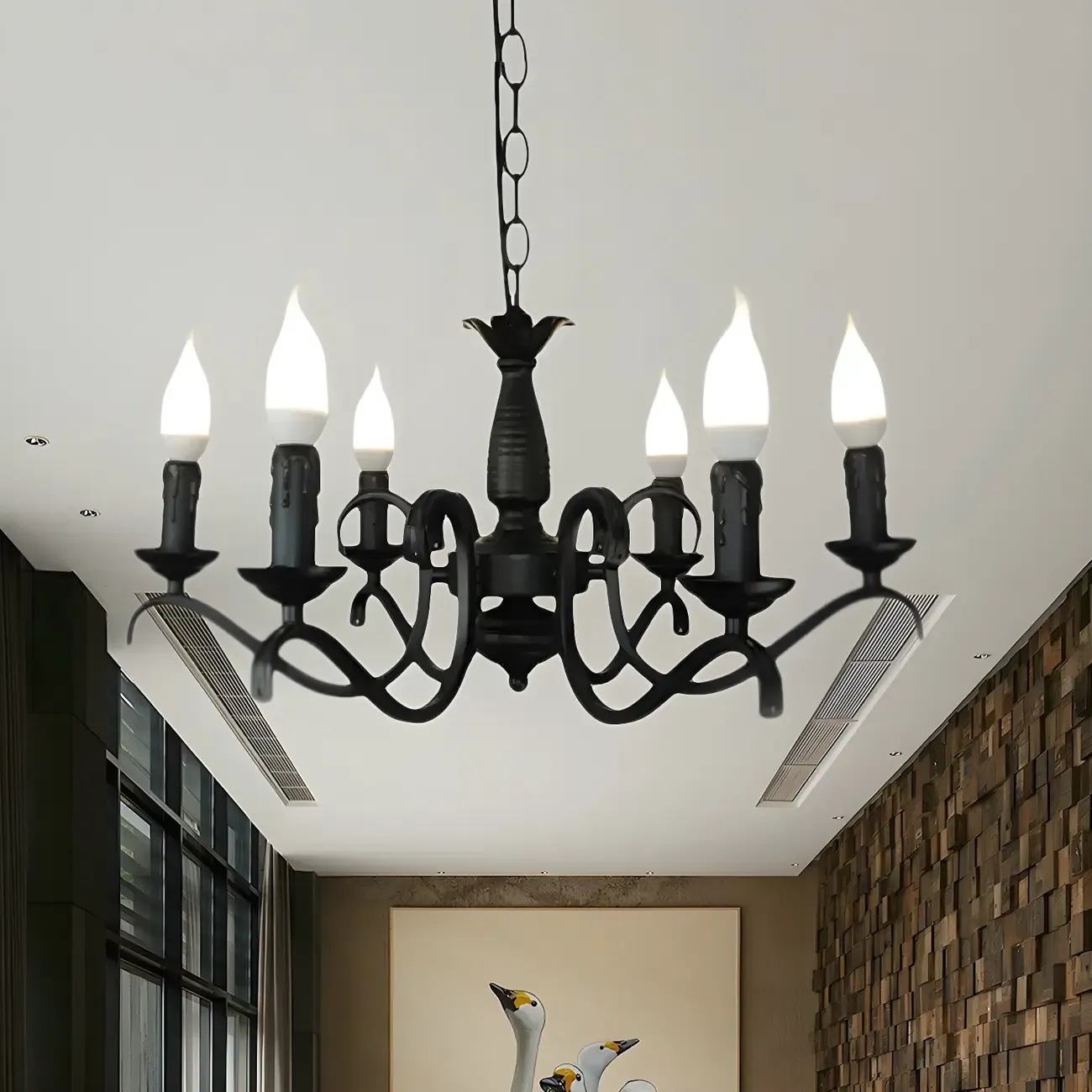 Industrial Black Metal Vintage Candelabra Chandelier Image - 4