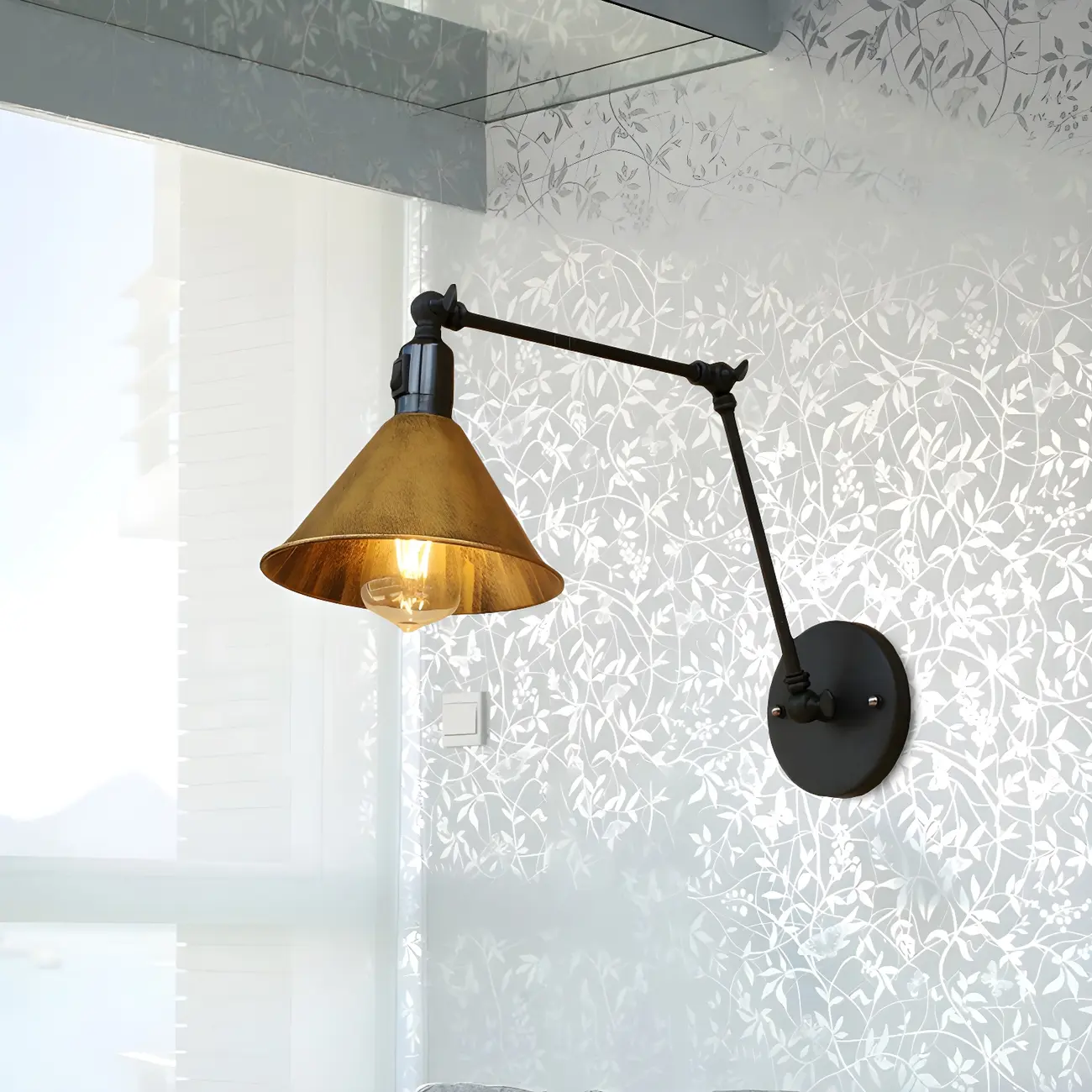 Industrial Metal Black Antique Brass Swing Arm Wall Light Image - 3 | homeyfad