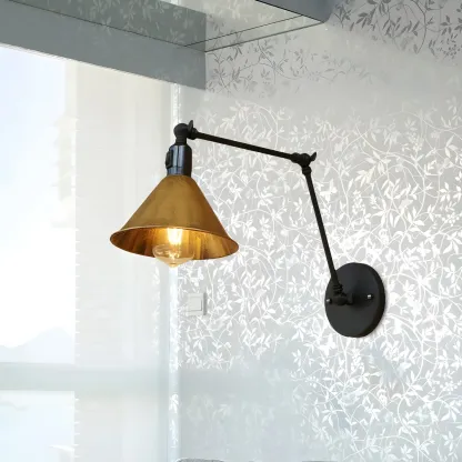 Industrial Metal Black Antique Brass Swing Arm Wall Light Image - 3