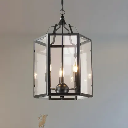 3-Light Clear Glass Hanging Chandelier Vintage Black/White Candle Pendant Light Fixture Image - 10