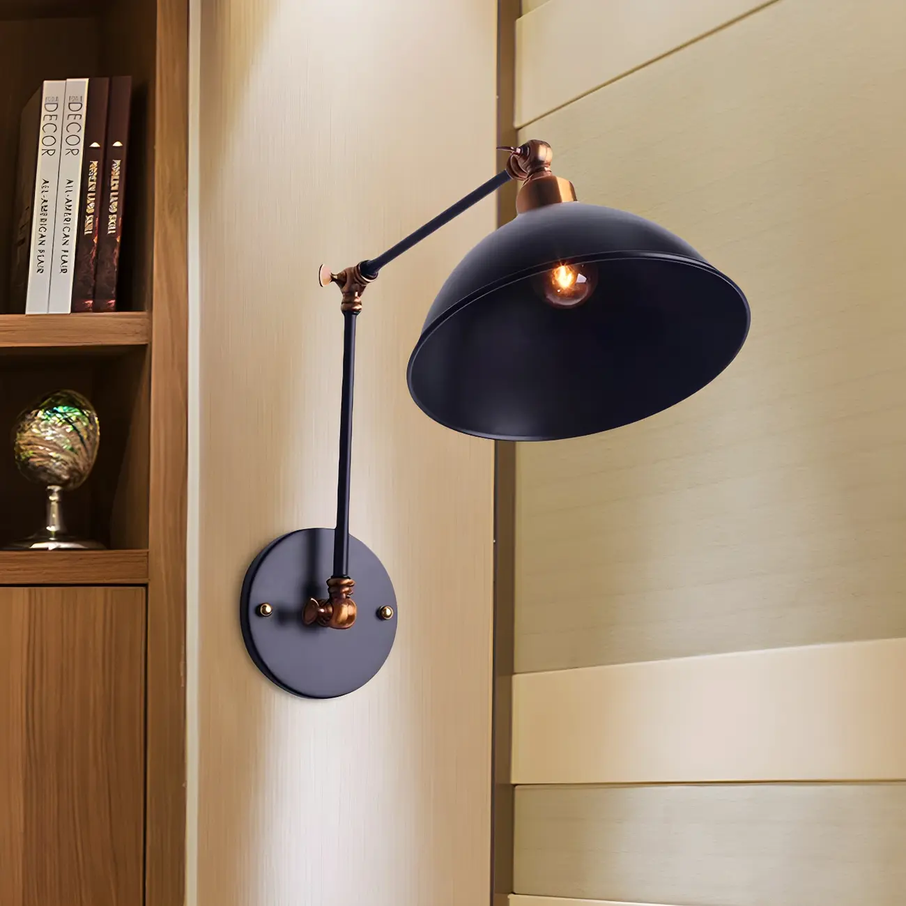 Vintage Black Metal Swing Arm Wall Sconce for Stairway Image - 5 | homeyfad