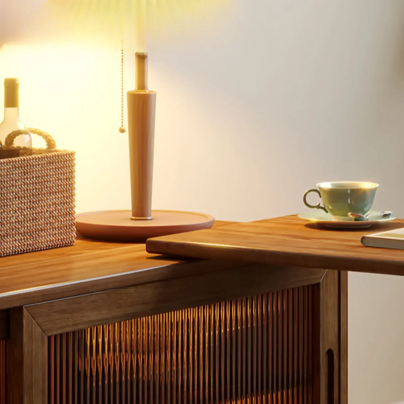 Extendable Long Brown Wood TV Stand with 2 Cabinets Image - 9