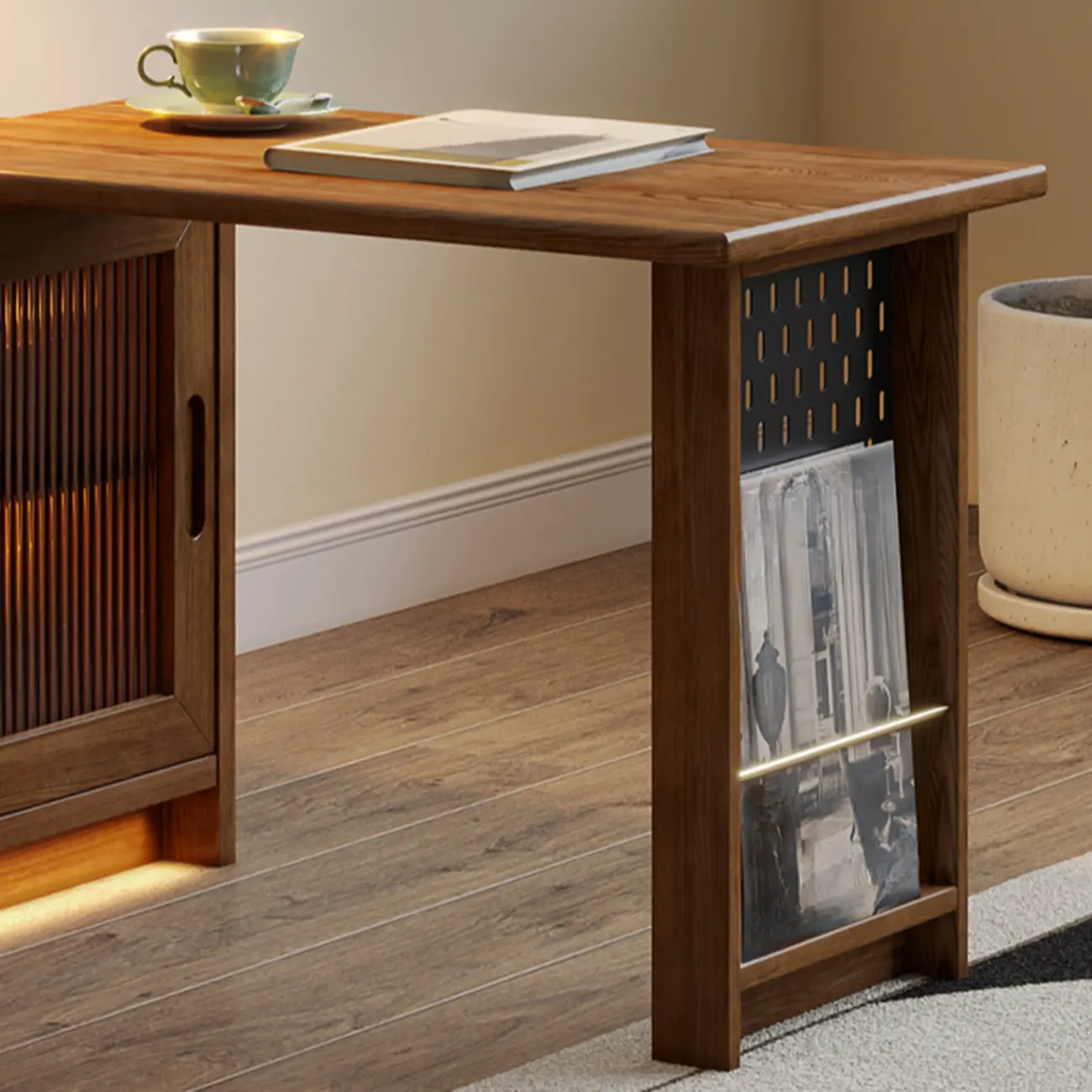 Extendable Long Brown Wood TV Stand with 2 Cabinets Image - 10 | homeyfad