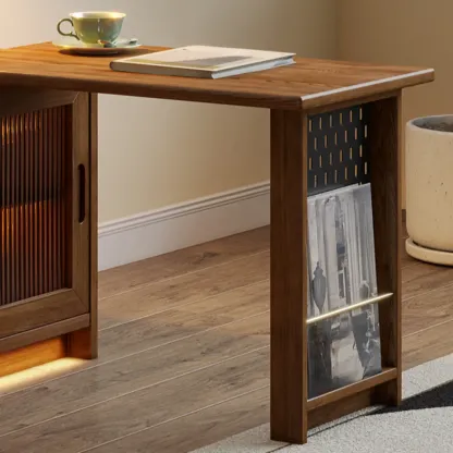 Extendable Long Brown Wood TV Stand with 2 Cabinets Image - 10