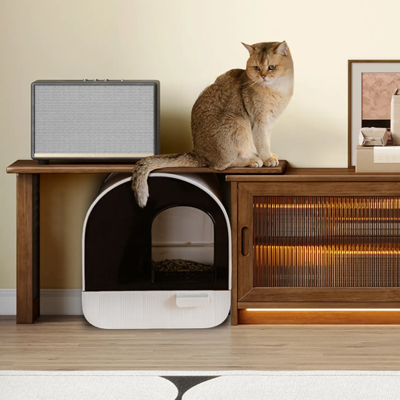 Extendable Long Brown Wood TV Stand with 2 Cabinets Image - 7 | homeyfad