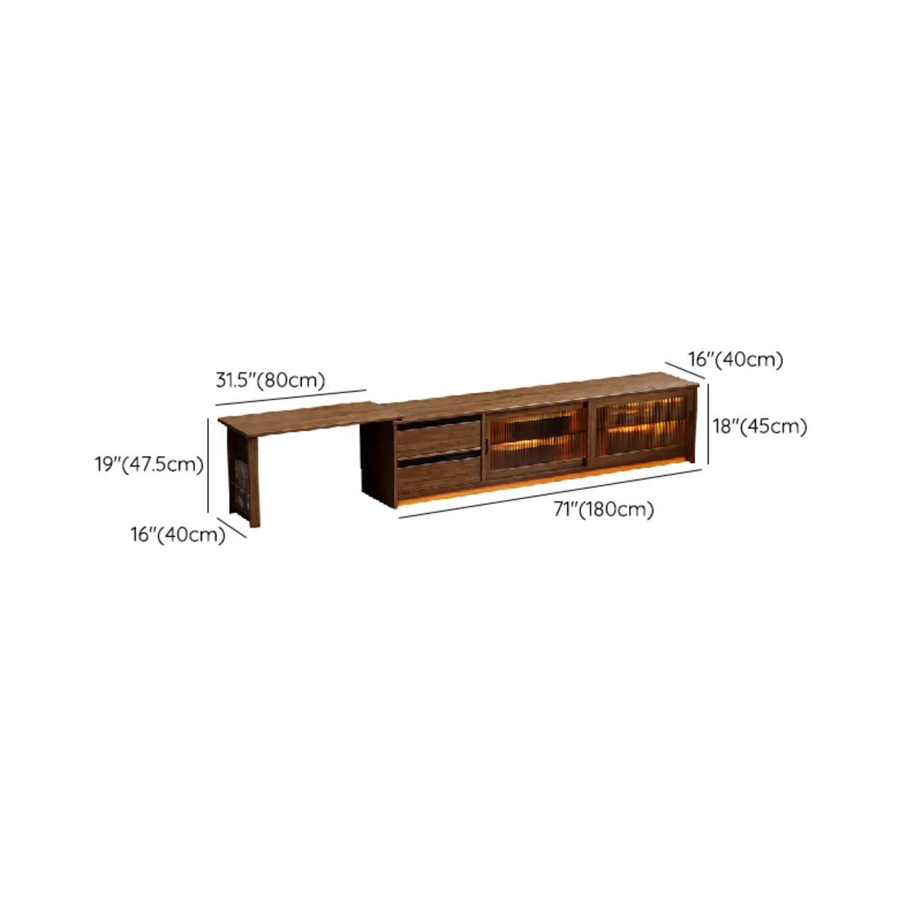 Extendable Long Brown Wood TV Stand with 2 Cabinets Image - 15 | homeyfad