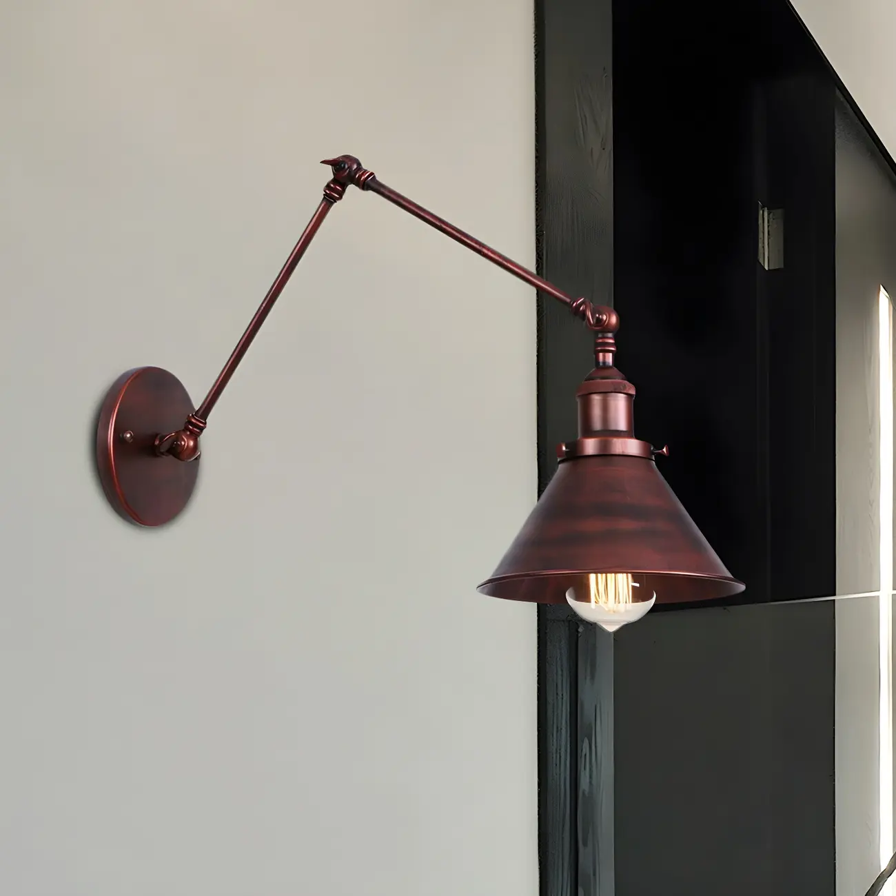 Industrial Brass Black Adjustable Swing Arm Wall Light Image - 4 | homeyfad
