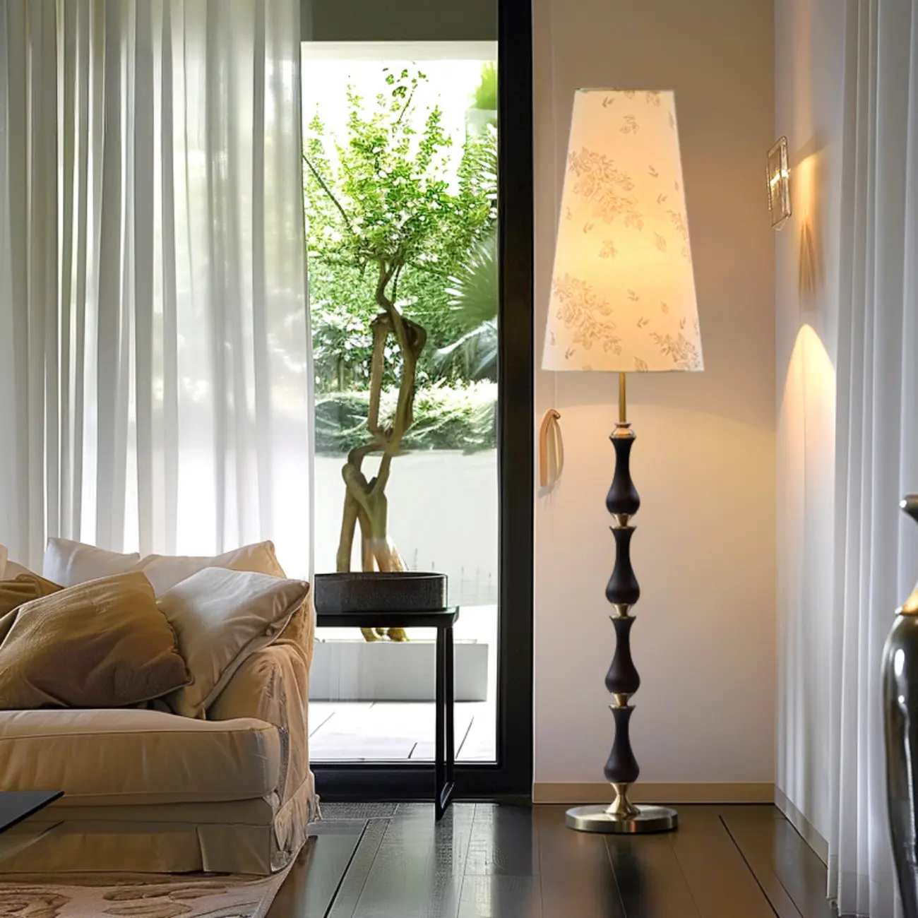 Traditional Vintage Printed Fabric Shade Floor Lamp Image - 1 | homeyfad