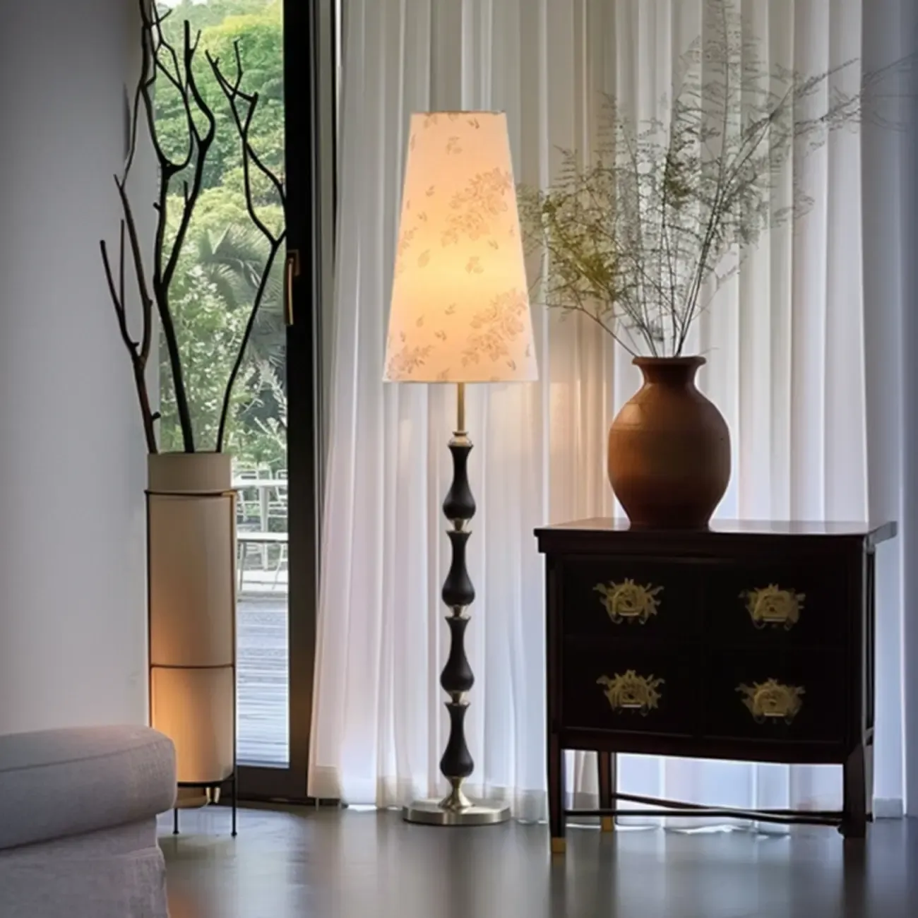 Traditional Vintage Printed Fabric Shade Floor Lamp | HomeyFad