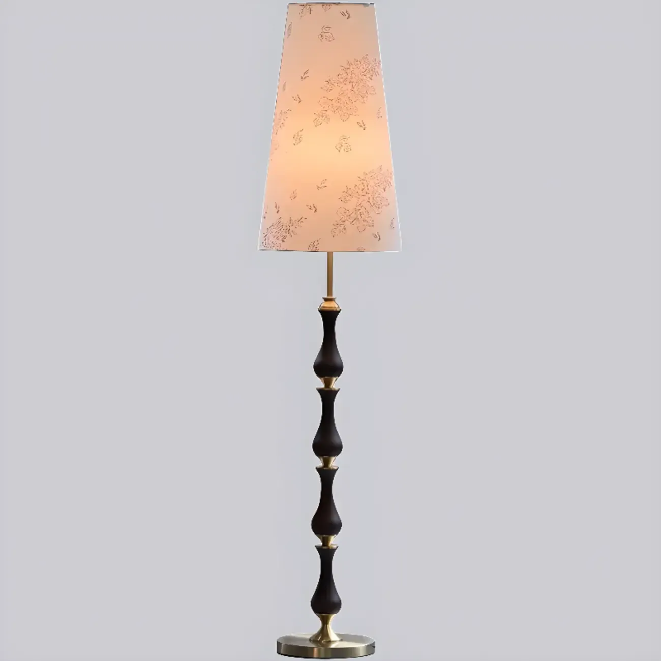 Traditional Vintage Printed Fabric Shade Floor Lamp Image - 11