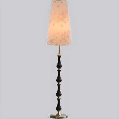 Traditional Vintage Printed Fabric Shade Floor Lamp Image - 11