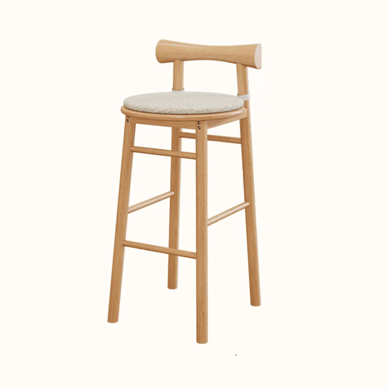 Simplistic Cushioned Round Wood Bar Stools with Backs Image - 5 | homeyfad