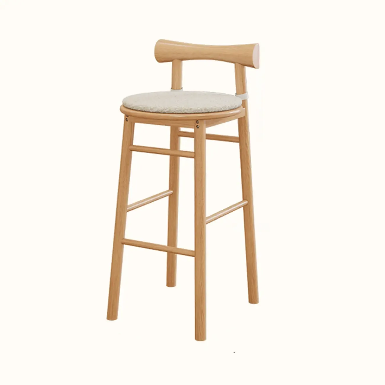 Simplistic Cushioned Round Wood Bar Stools with Backs Image - 5