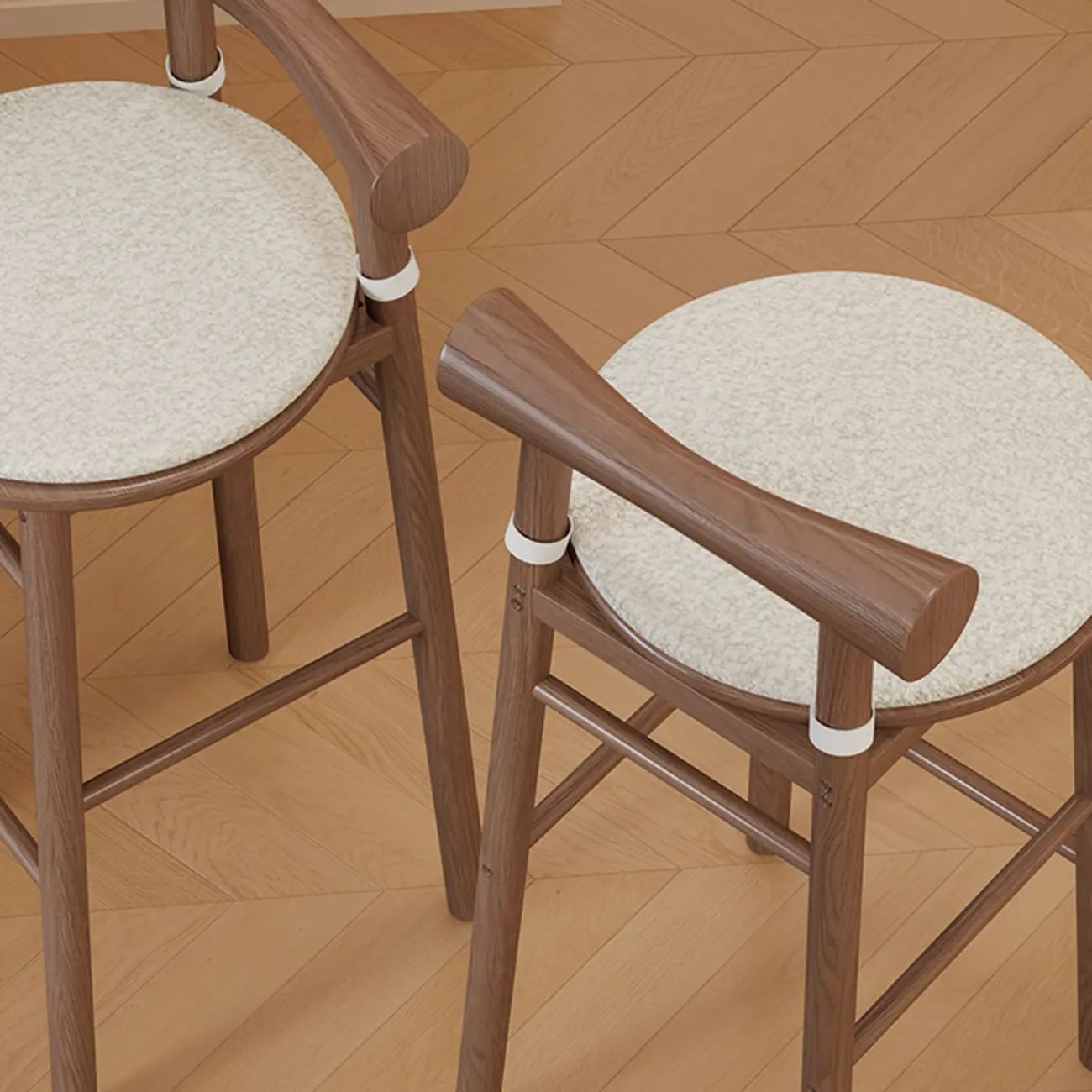 Simplistic Cushioned Round Wood Bar Stools with Backs Image - 9 | homeyfad