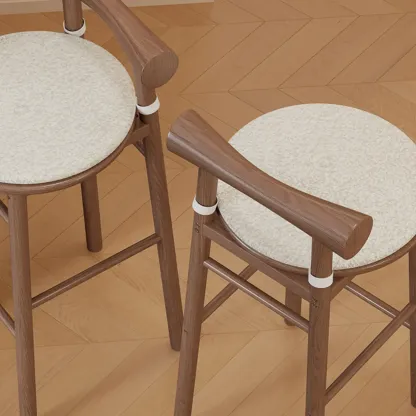 Simplistic Cushioned Round Wood Bar Stools with Backs Image - 9