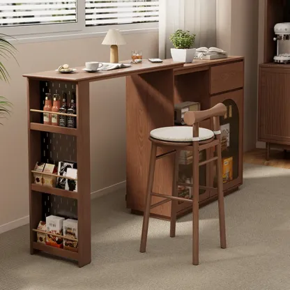 Simplistic Cushioned Round Wood Bar Stools with Backs Image - 3