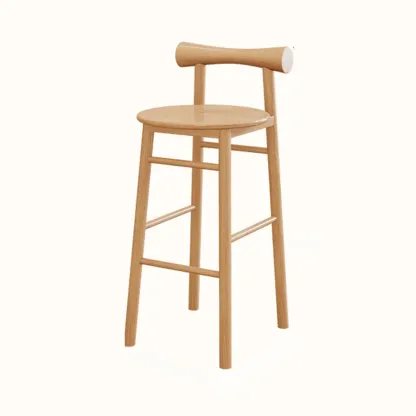 Simplistic Cushioned Round Wood Bar Stools with Backs Image - 8
