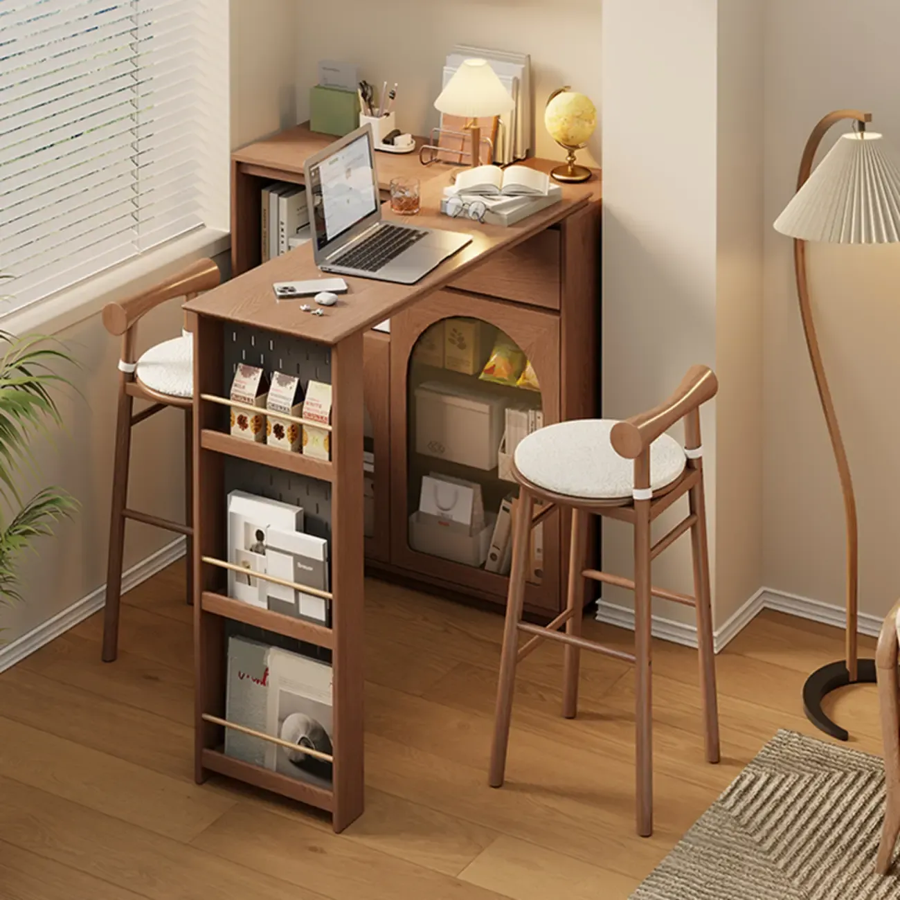 Simplistic Cushioned Round Wood Bar Stools with Backs Image - 1