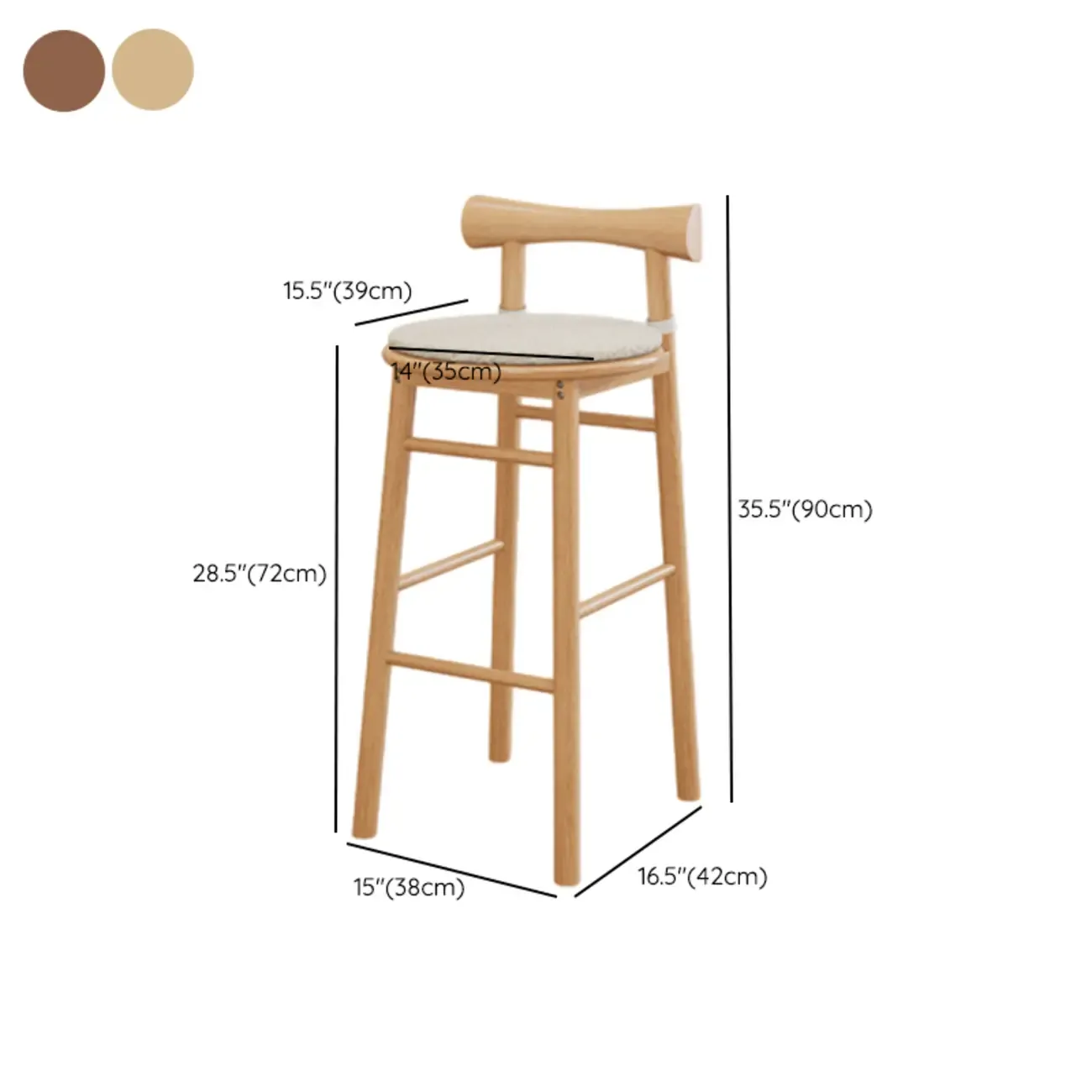Simplistic Cushioned Round Wood Bar Stools with Backs Image - 12