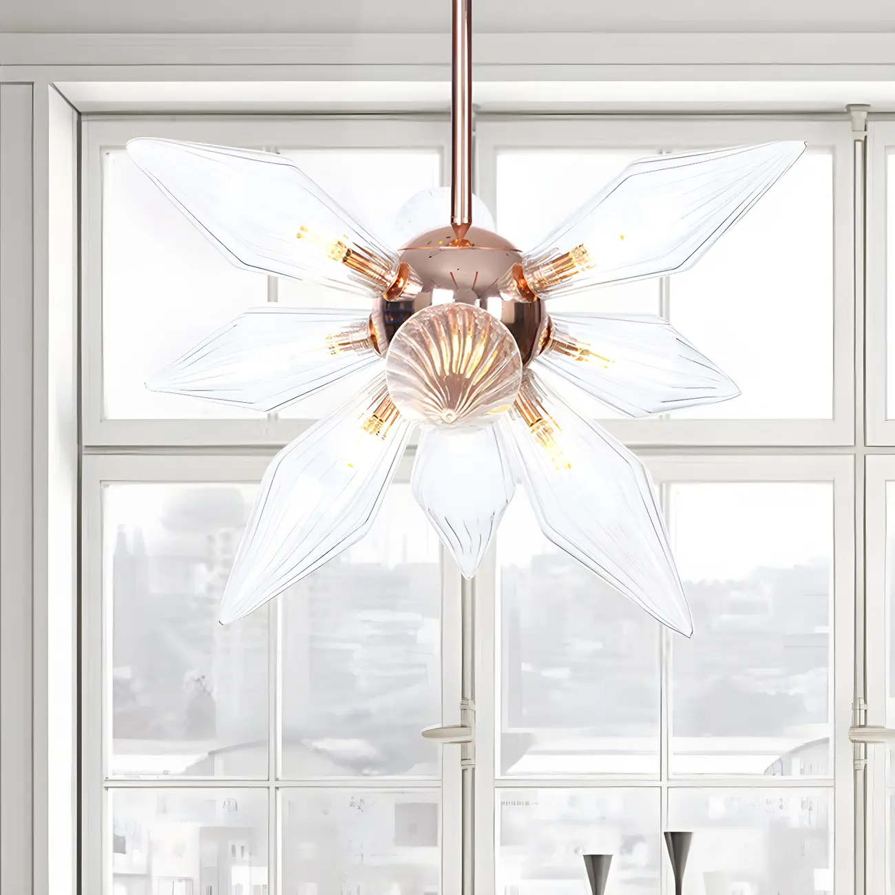 Modern Flower-Shaped Glass Chandelier for Living Room Image - 2 | homeyfad
