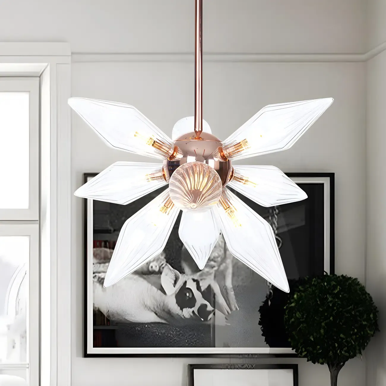 Modern Flower-Shaped Glass Chandelier for Living Room Image - 1