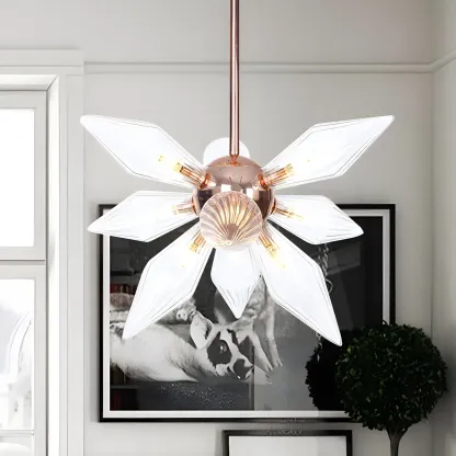 Modern Flower-Shaped Glass Chandelier for Living Room Image - 1