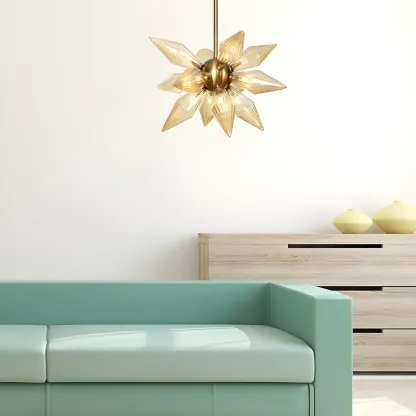 Modern Flower-Shaped Glass Chandelier for Living Room Image - 6