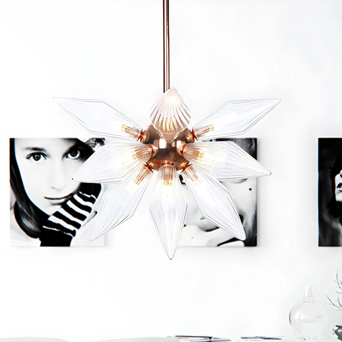 Modern Flower-Shaped Glass Chandelier for Living Room Image - 3 | homeyfad