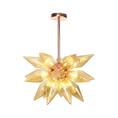 Modern Flower-Shaped Glass Chandelier for Living Room Image - 38