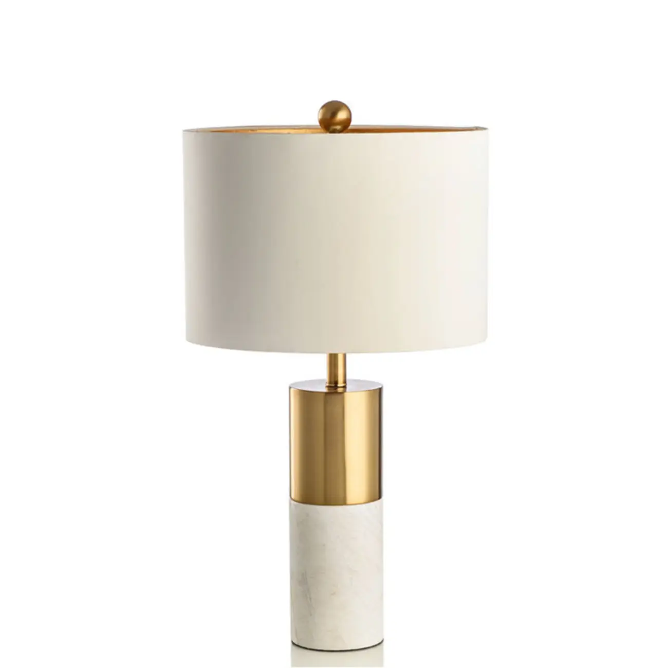 Modern Cylinder Stone Table Lamp with Fabric Shade Image - 4 | homeyfad