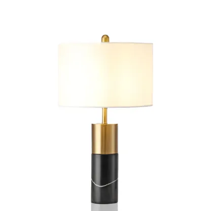 Modern Cylinder Stone Table Lamp with Fabric Shade Image - 5