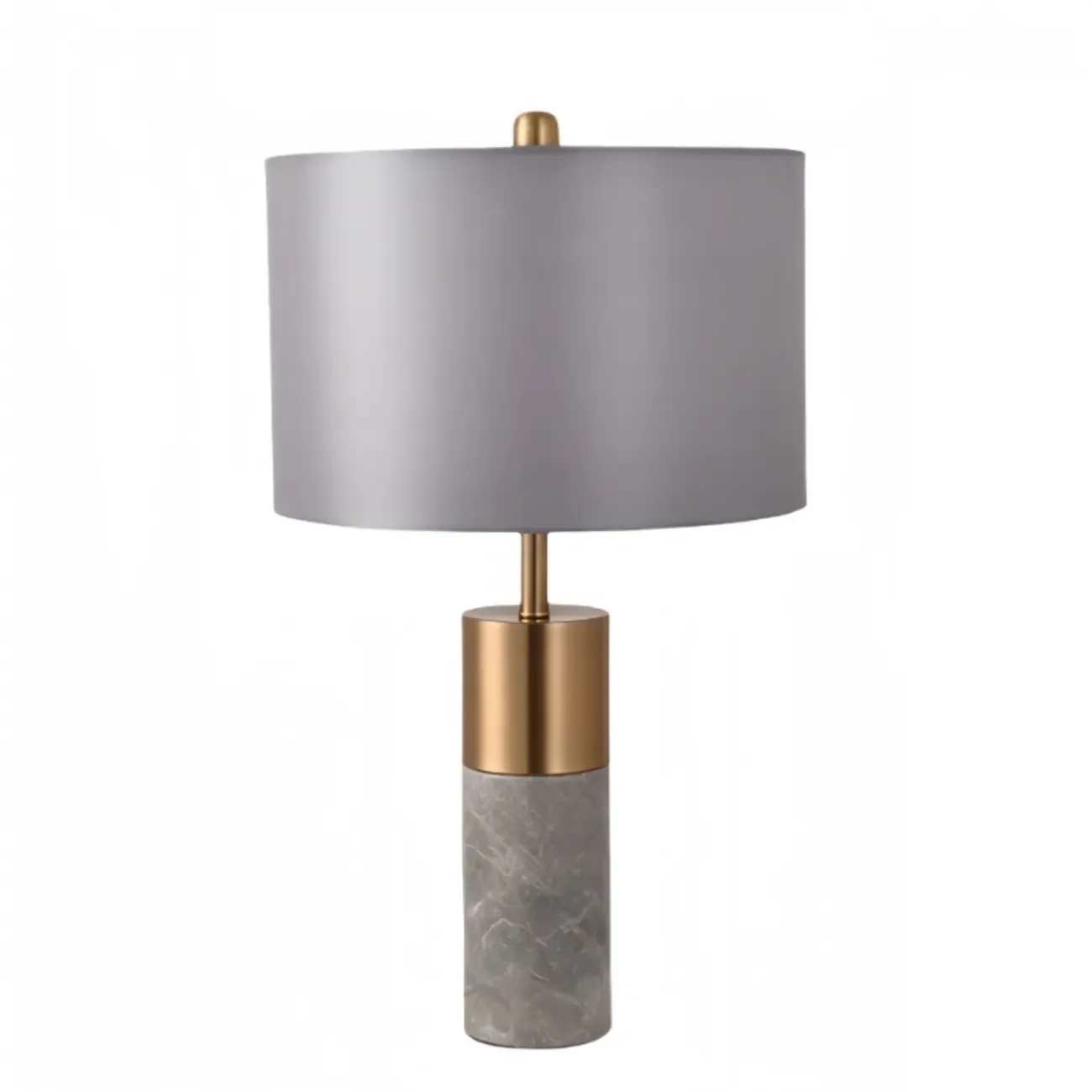 Modern Cylinder Stone Table Lamp with Fabric Shade Image - 6