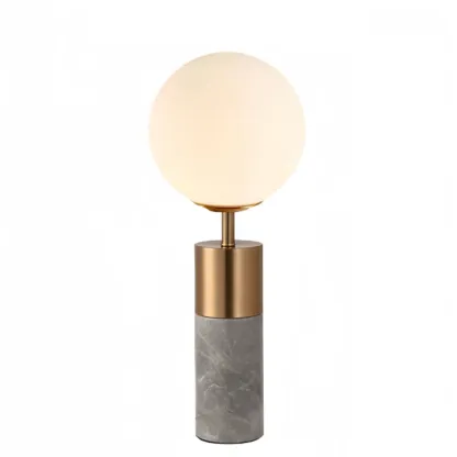 Modern Cylinder Stone Table Lamp with Fabric Shade Image - 9