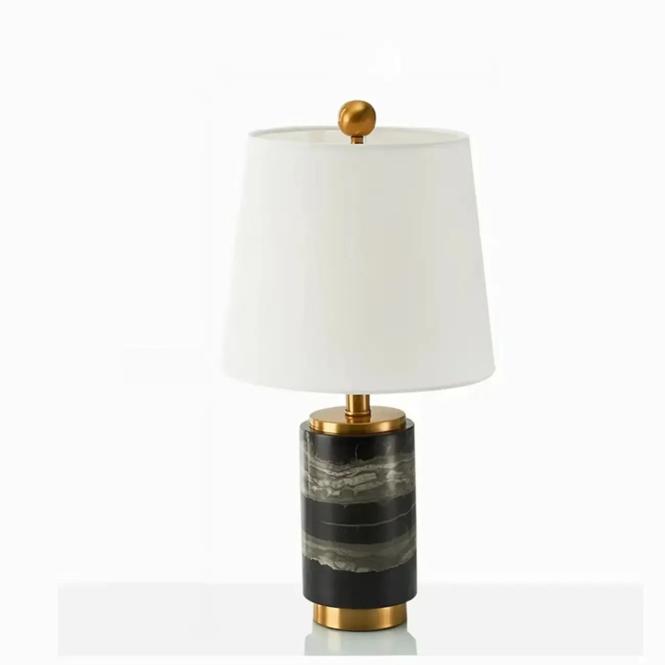 Modern Cylinder Stone Table Lamp with Fabric Shade Image - 11